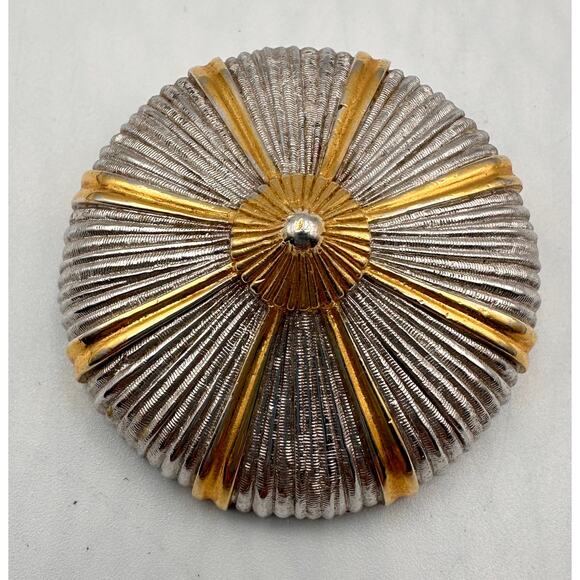 Vintage Park Lane Silvertone & Goldtone Round Dome Brooch Pin - Picture 2 of 5
